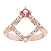 14K Rose Natural Pink Tourmaline & 1/5 CTW Natural Diamond Geometric Ring