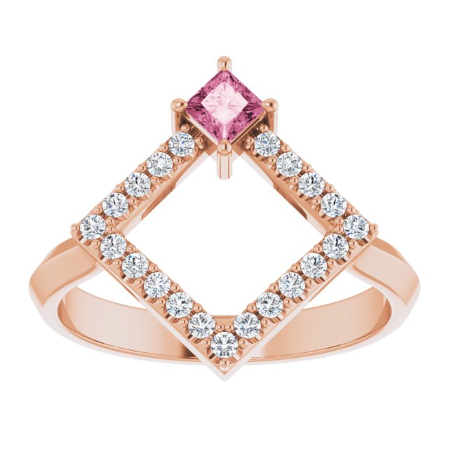 14K Rose Natural Pink Tourmaline & 1/5 CTW Natural Diamond Geometric Ring