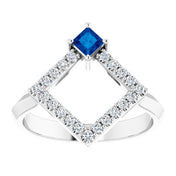 Sterling Silver Natural Sapphire & 1/5 CTW Natural Diamond Geometric Ring
