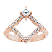 14K Rose Natural White Sapphire & 1/5 CTW Natural Diamond Geometric Ring