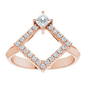 14K Rose Natural White Sapphire & 1/5 CTW Natural Diamond Geometric Ring