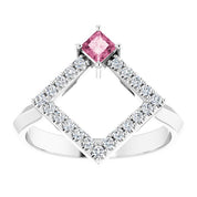 14K White Natural Pink Tourmaline & 1/5 CTW Natural Diamond Geometric Ring