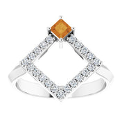 Platinum Natural Citrine & 1/5 CTW Natural Diamond Geometric Ring