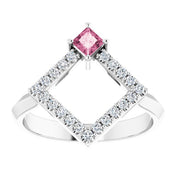 Sterling Silver Natural Pink Tourmaline & 1/5 CTW Natural Diamond Geometric Ring