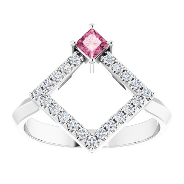 Sterling Silver Natural Pink Tourmaline & 1/5 CTW Natural Diamond Geometric Ring