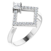 14K White Natural White Sapphire & 1/5 CTW Natural Diamond Geometric Ring