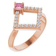 14K Rose Natural Pink Tourmaline & 1/5 CTW Natural Diamond Geometric Ring
