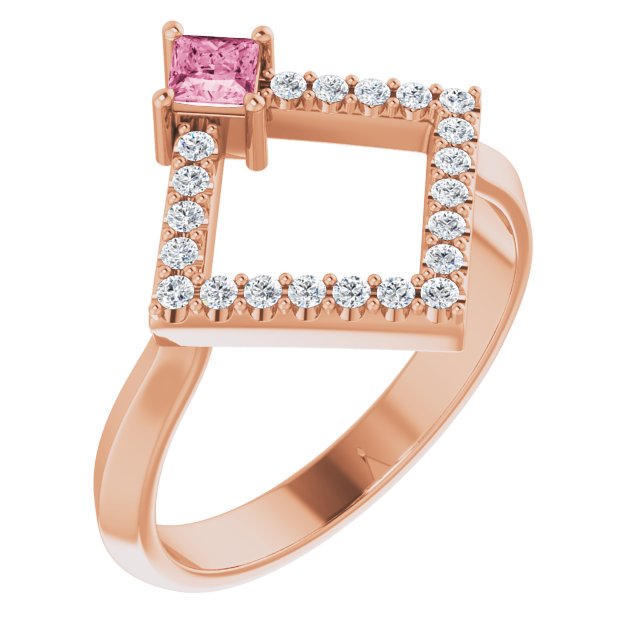 14K Rose Natural Pink Tourmaline & 1/5 CTW Natural Diamond Geometric Ring