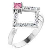14K White Natural Pink Tourmaline & 1/5 CTW Natural Diamond Geometric Ring