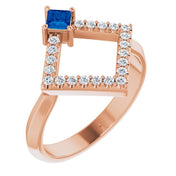14K Rose Natural Sapphire & 1/5 CTW Natural Diamond Geometric Ring