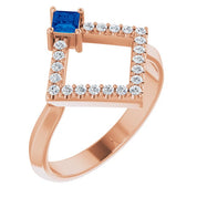 14K Rose Natural Sapphire & 1/5 CTW Natural Diamond Geometric Ring