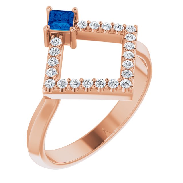 14K Rose Natural Sapphire & 1/5 CTW Natural Diamond Geometric Ring