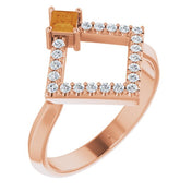 14K Rose Natural Citrine & 1/5 CTW Natural Diamond Geometric Ring