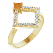 14K Yellow Natural Citrine & 1/5 CTW Natural Diamond Geometric Ring