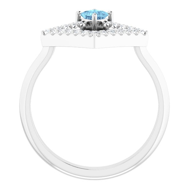 Sterling Silver Natural Aquamarine & 1/5 CTW Natural Diamond Geometric Ring