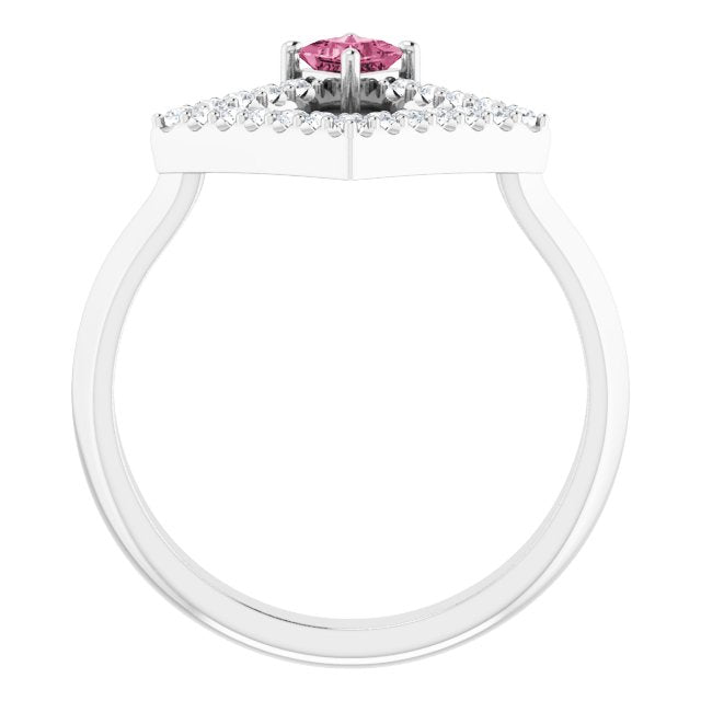 14K White Natural Pink Tourmaline & 1/5 CTW Natural Diamond Geometric Ring