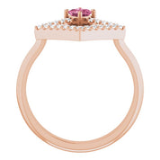 14K Rose Natural Pink Tourmaline & 1/5 CTW Natural Diamond Geometric Ring