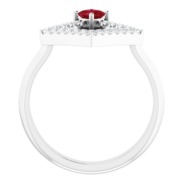 14K White Natural Ruby & 1/5 CTW Natural Diamond Geometric Ring