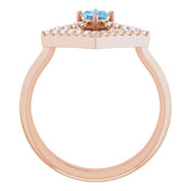 14K Rose Natural Aquamarine & 1/5 CTW Natural Diamond Geometric Ring