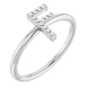 14K White .06 CTW Natural Diamond Initial F Ring
