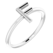 14K White Initial F Ring