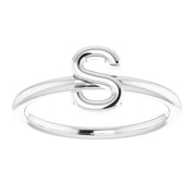 14K White Initial S Ring