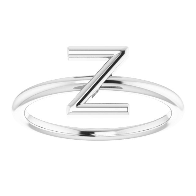 14K White Initial Z Ring