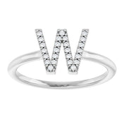 Sterling Silver .06 CTW Natural Diamond Initial W Ring