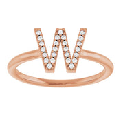 14K Rose .06 CTW Natural Diamond Initial W Ring