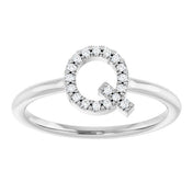 14K White .08 CTW Natural Diamond Initial Q Ring