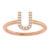 14K Rose .05 CTW Natural Diamond Initial U Ring