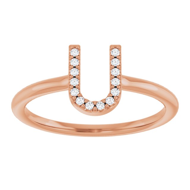 14K Rose .05 CTW Natural Diamond Initial U Ring