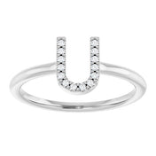 Sterling Silver .05 CTW Natural Diamond Initial U Ring