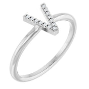14K White .03 CTW Natural Diamond Initial V Ring