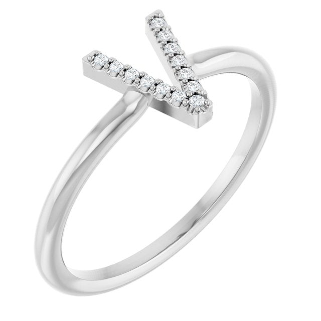 14K White .03 CTW Natural Diamond Initial V Ring
