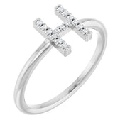 14K White .05 CTW Natural Diamond Initial H Ring
