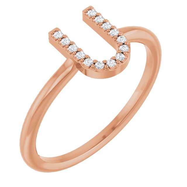 14K Rose .05 CTW Natural Diamond Initial U Ring