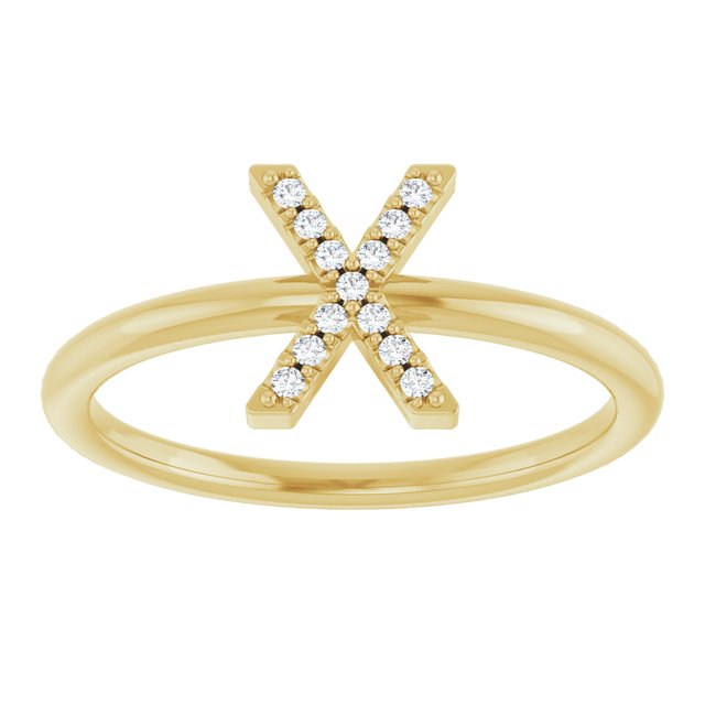 14K Yellow .05 CTW Natural Diamond Initial X Ring