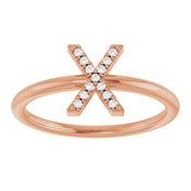 14K Rose .05 CTW Natural Diamond Initial X Ring