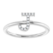 14K White .05 CTW Natural Diamond Initial J Ring