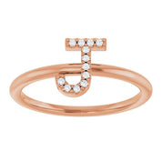 14K Rose .05 CTW Natural Diamond Initial J Ring