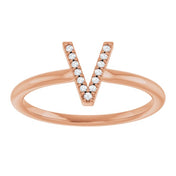 14K Rose .03 CTW Natural Diamond Initial V Ring
