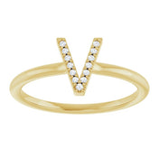 14K Yellow .03 CTW Natural Diamond Initial V Ring