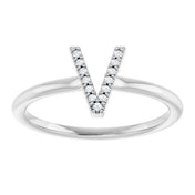 14K White .03 CTW Natural Diamond Initial V Ring