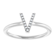 14K White .03 CTW Natural Diamond Initial V Ring