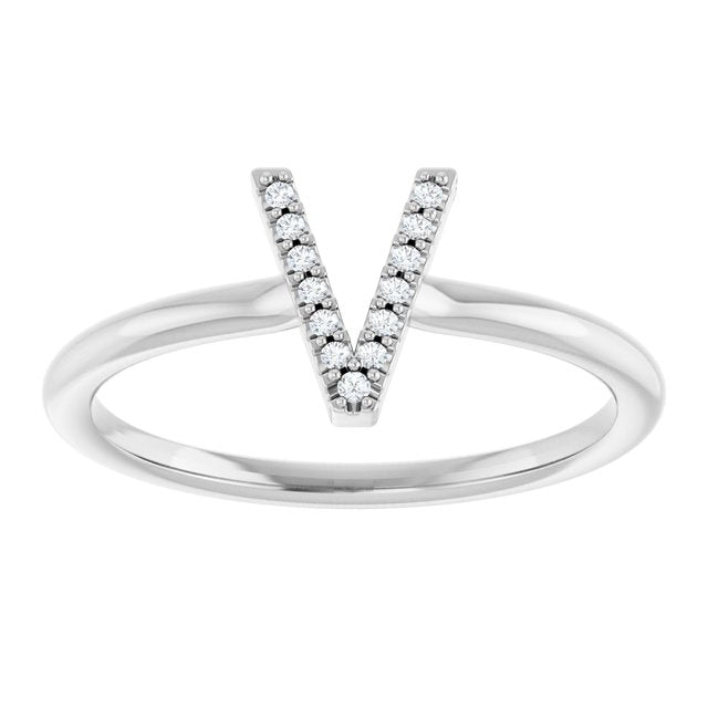 14K White .03 CTW Natural Diamond Initial V Ring
