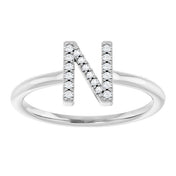 Sterling Silver .06 CTW Natural Diamond Initial N Ring
