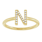 14K Yellow .06 CTW Natural Diamond Initial N Ring