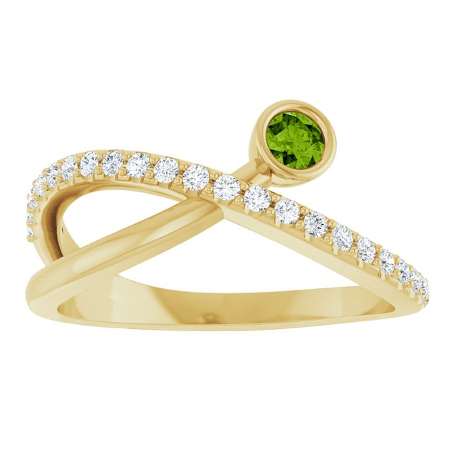 14K Yellow Natural Peridot & 1/5 CTW Natural Diamond Ring