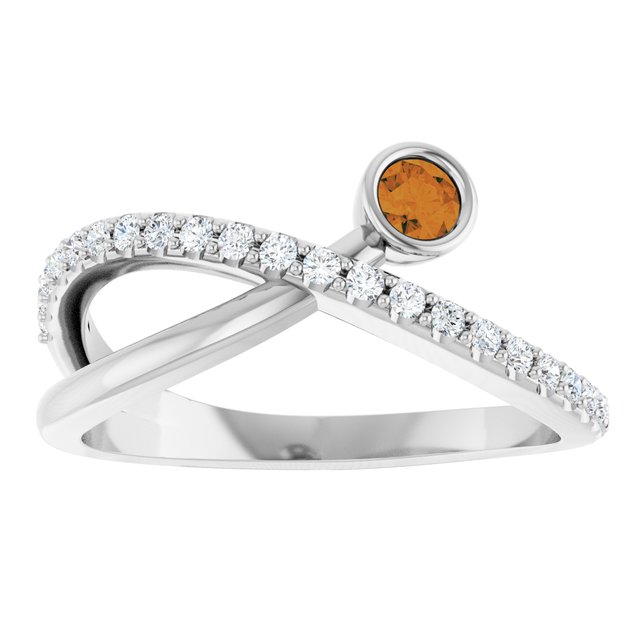 14K White Natural Citrine & 1/5 CTW Natural Diamond Ring